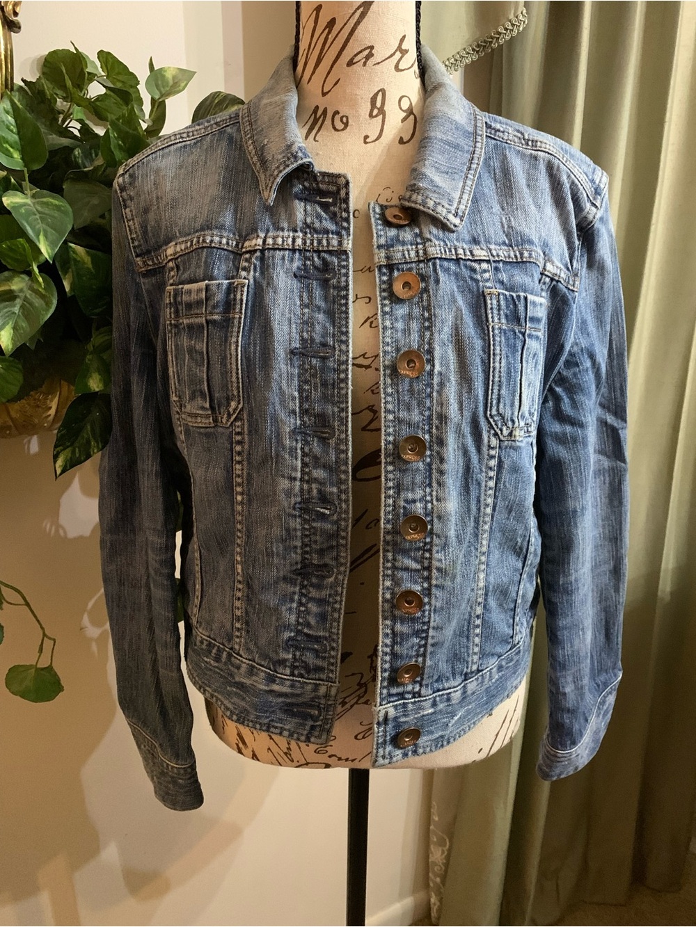 Express Light Blue Distressed Denim Jacket for Women